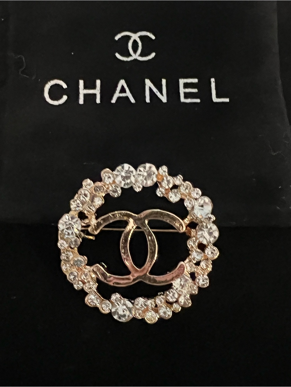 CHANEL Gold-Tone Crystal CC Wreath Brooch - Gold and Clear